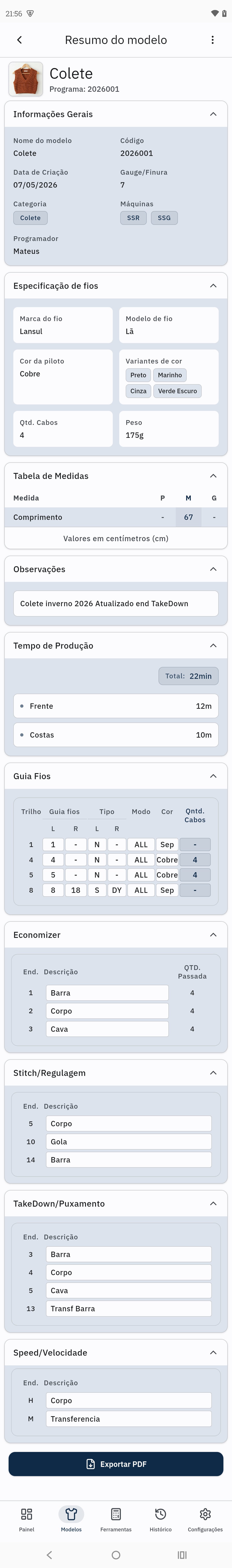 Ficha técnica completa de um modelo no FichaBase
