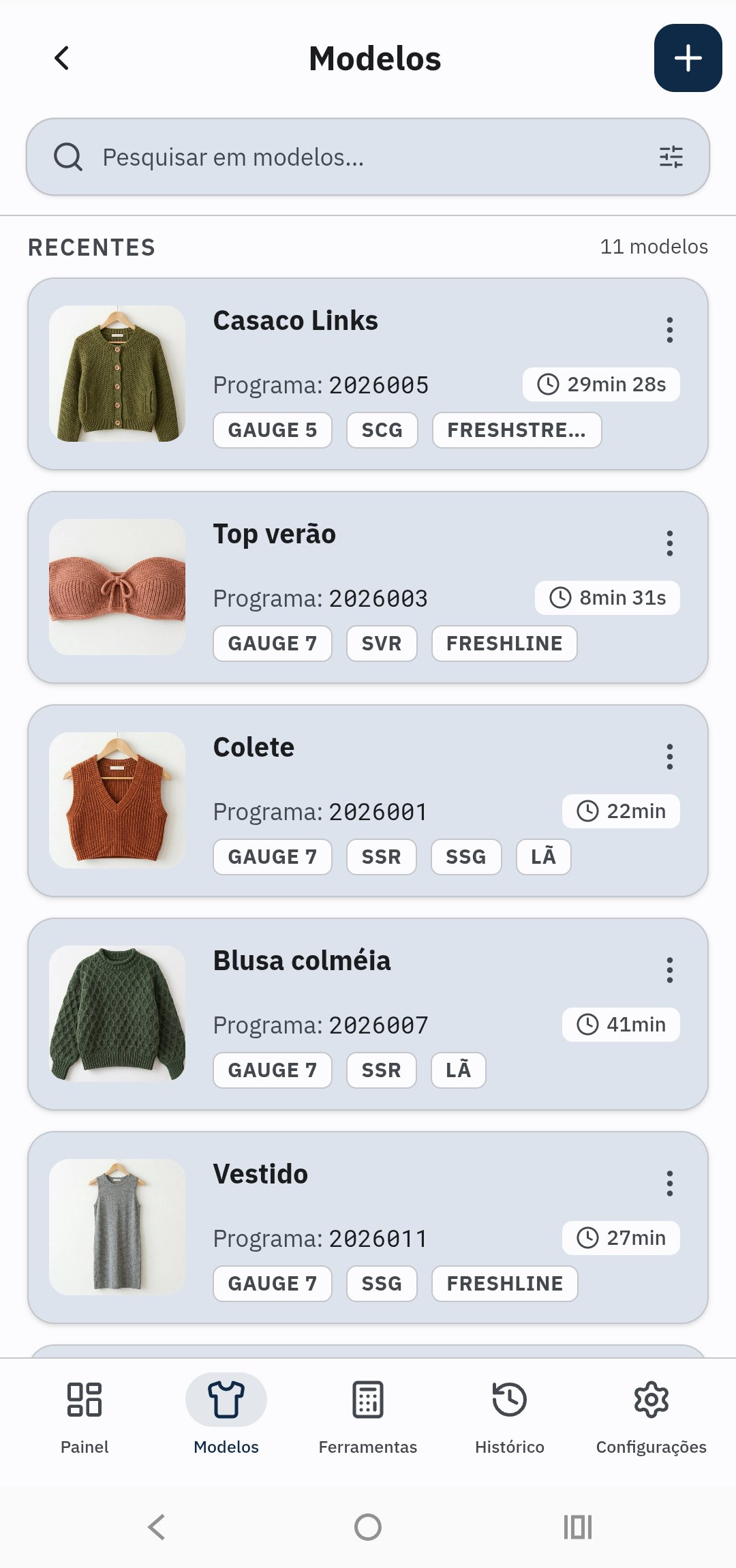 Lista de modelos cadastrados no FichaBase