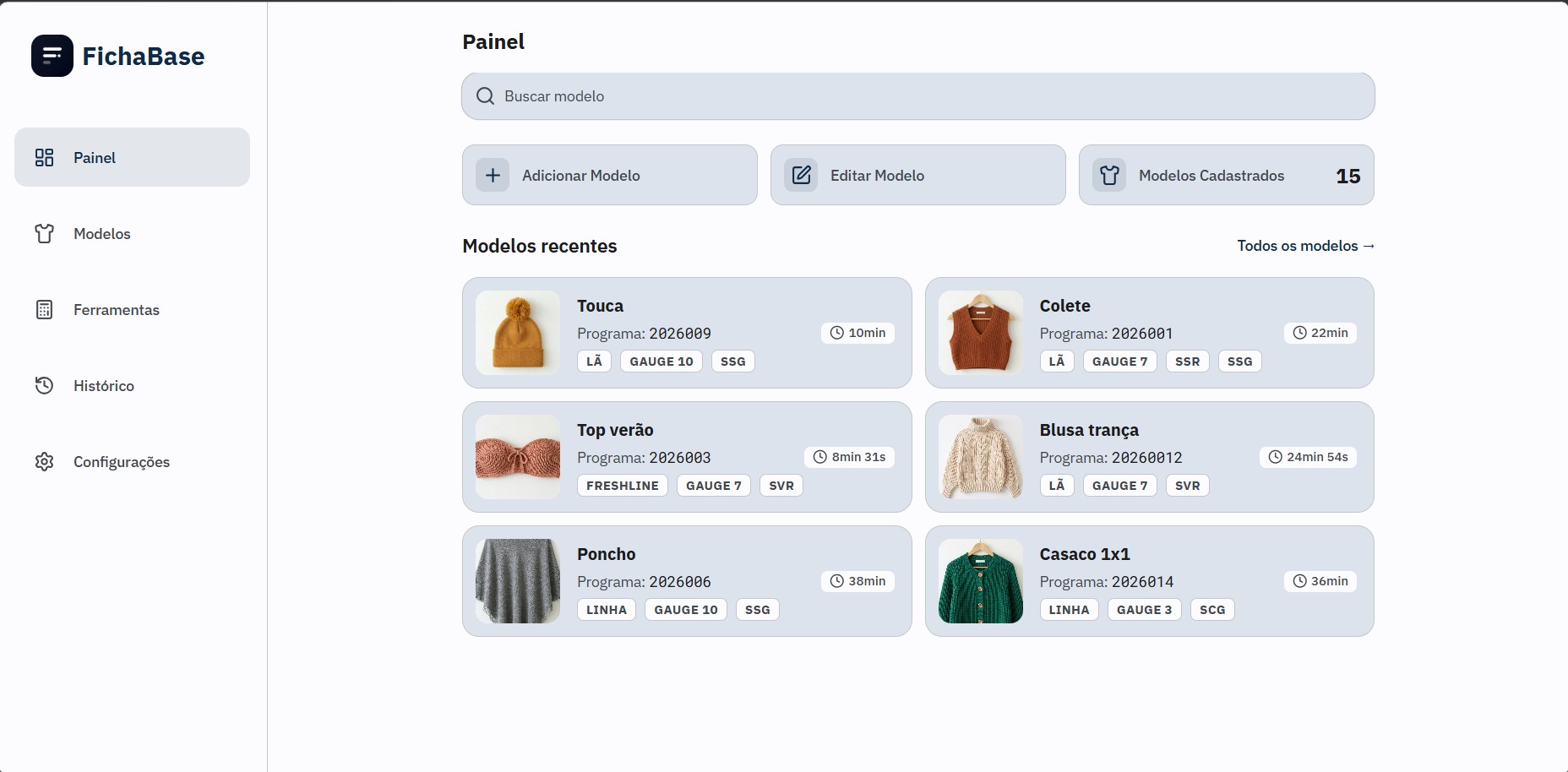 Painel principal do FichaBase — versão web